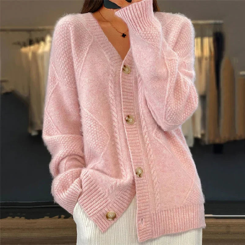 Knitwear : Women's Knitted Vest - Textured Pattern with V-Neck in Camel van Vanda Liamo