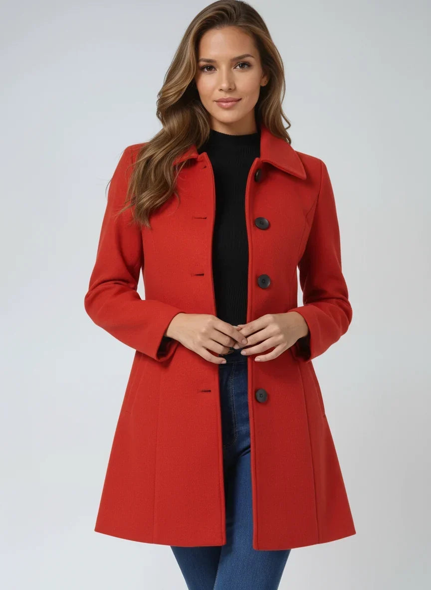 Outerwear : Women's Tailored Coat - Classic Collar with Button Closure in van Vanda Liamo