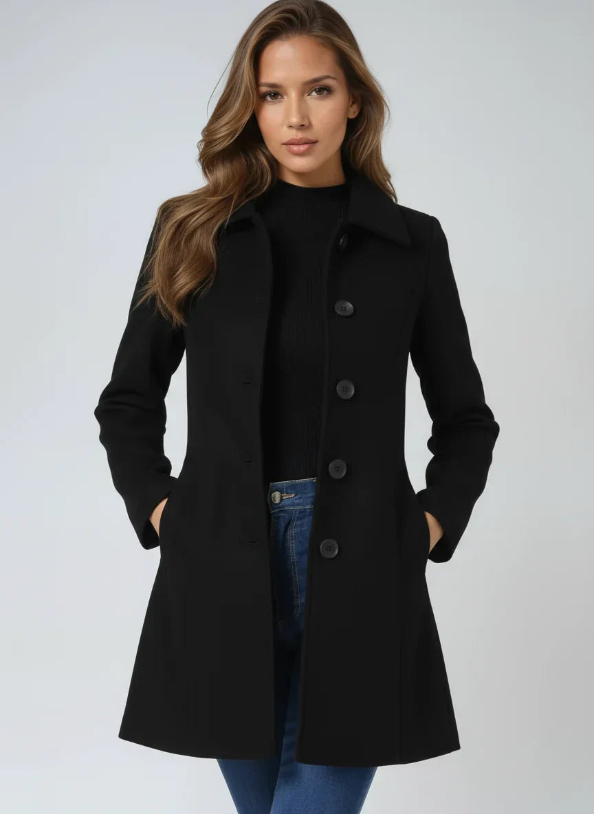 Outerwear : Women's Tailored Coat - Classic Collar with Button Closure in van Vanda Liamo