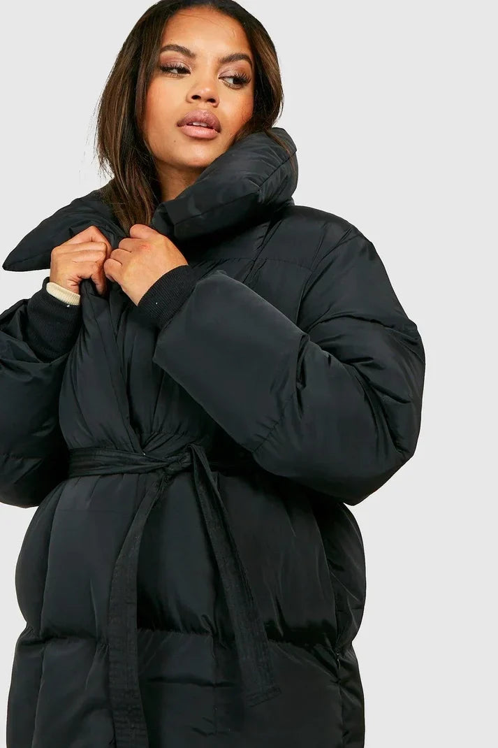 Coat : Women's Belted Puffer Coat with Stand Collar in van Vandaliamo