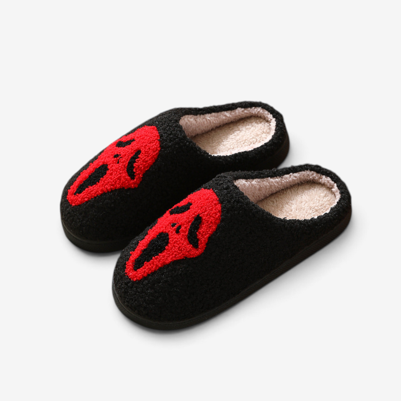 Gifts – Seasonal – Halloween : Skull Design Halloween Plush Slippers in Laughing van Vandaliamo