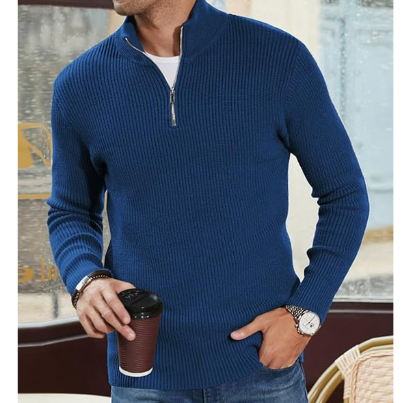 Menswear/Knitwear : Men's Half-Zip Turtleneck Sweater - Warm Knit, Regular Fit in van Vanda Liamo