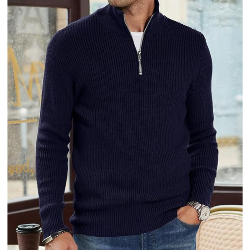 Menswear/Knitwear : Men's Half-Zip Turtleneck Sweater - Warm Knit, Regular Fit in van Vanda Liamo