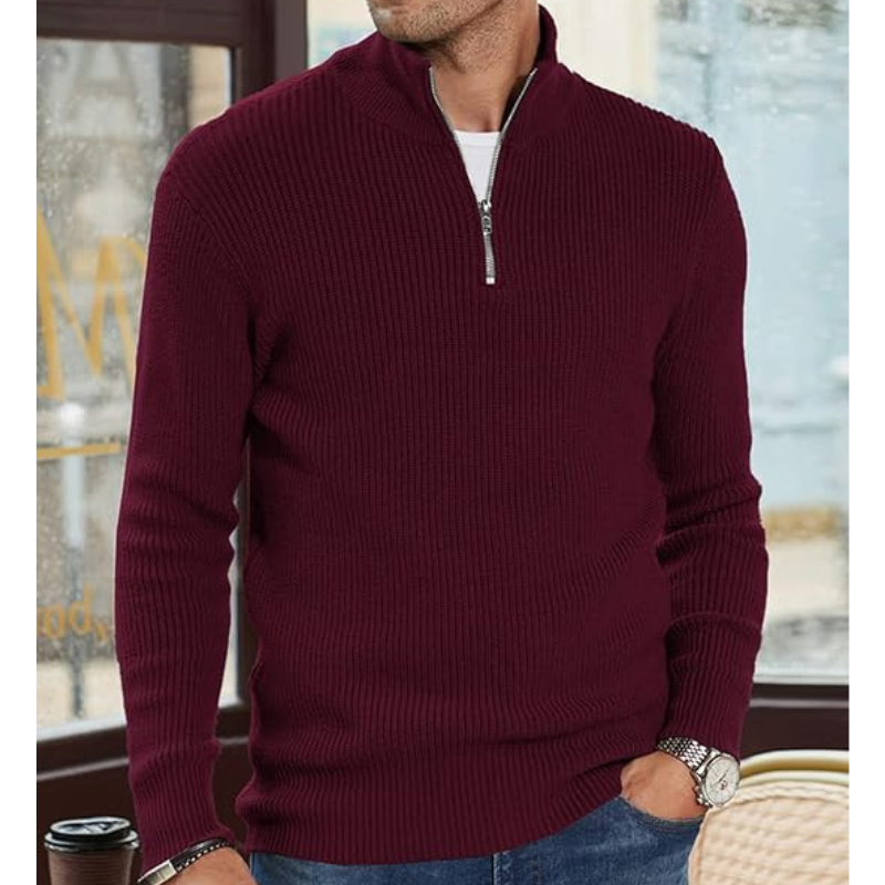 Menswear/Knitwear : Men's Half-Zip Turtleneck Sweater - Warm Knit, Regular Fit in van Vanda Liamo