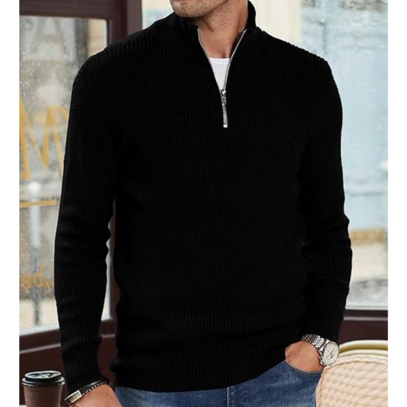 Menswear/Knitwear : Men's Half-Zip Turtleneck Sweater - Warm Knit, Regular Fit in van Vanda Liamo