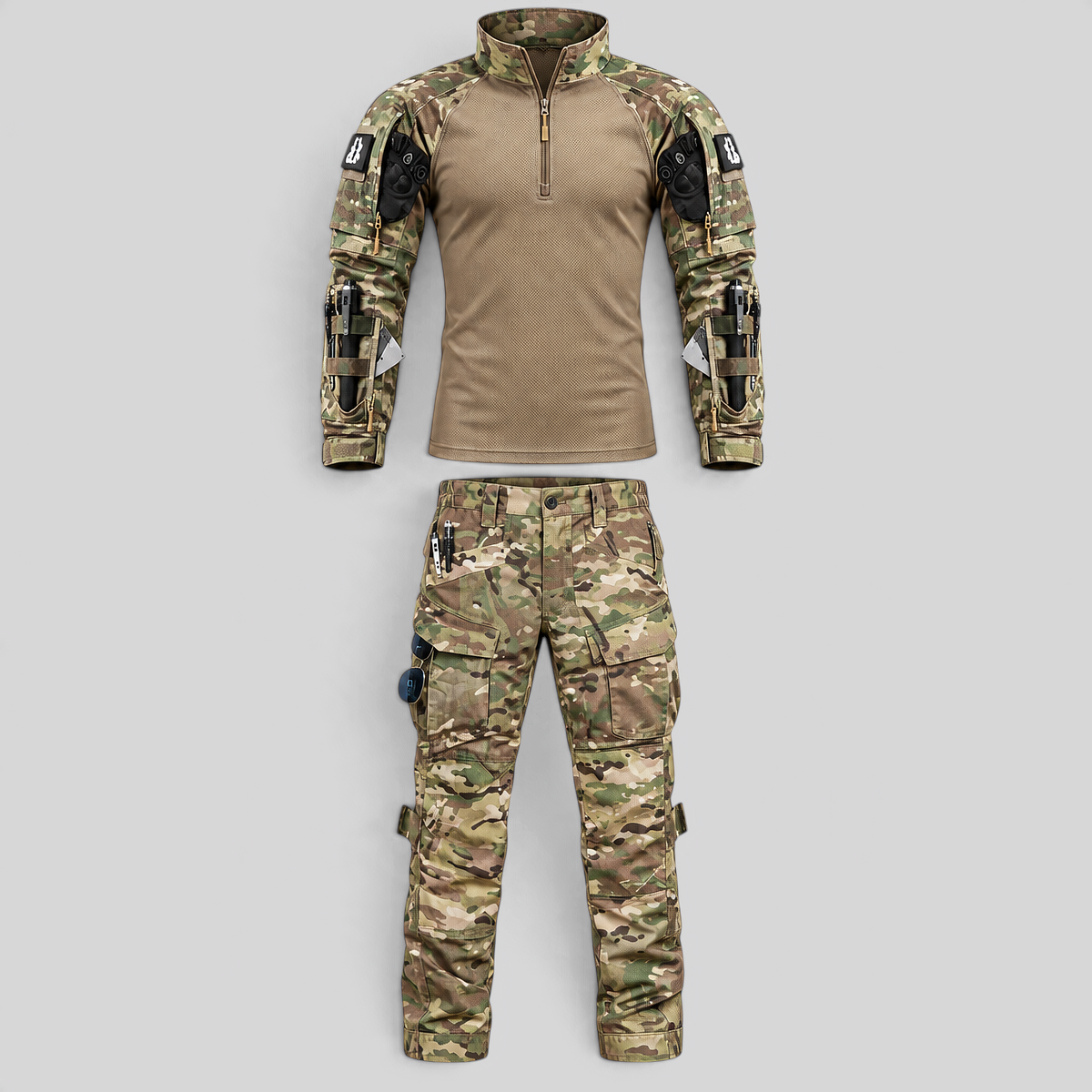 Kleding en accessoires > Kleding > Kledingsets : Men's Outdoor Set - Longsleeve Shirt with Cargo Pants in Military Style in van Roselva