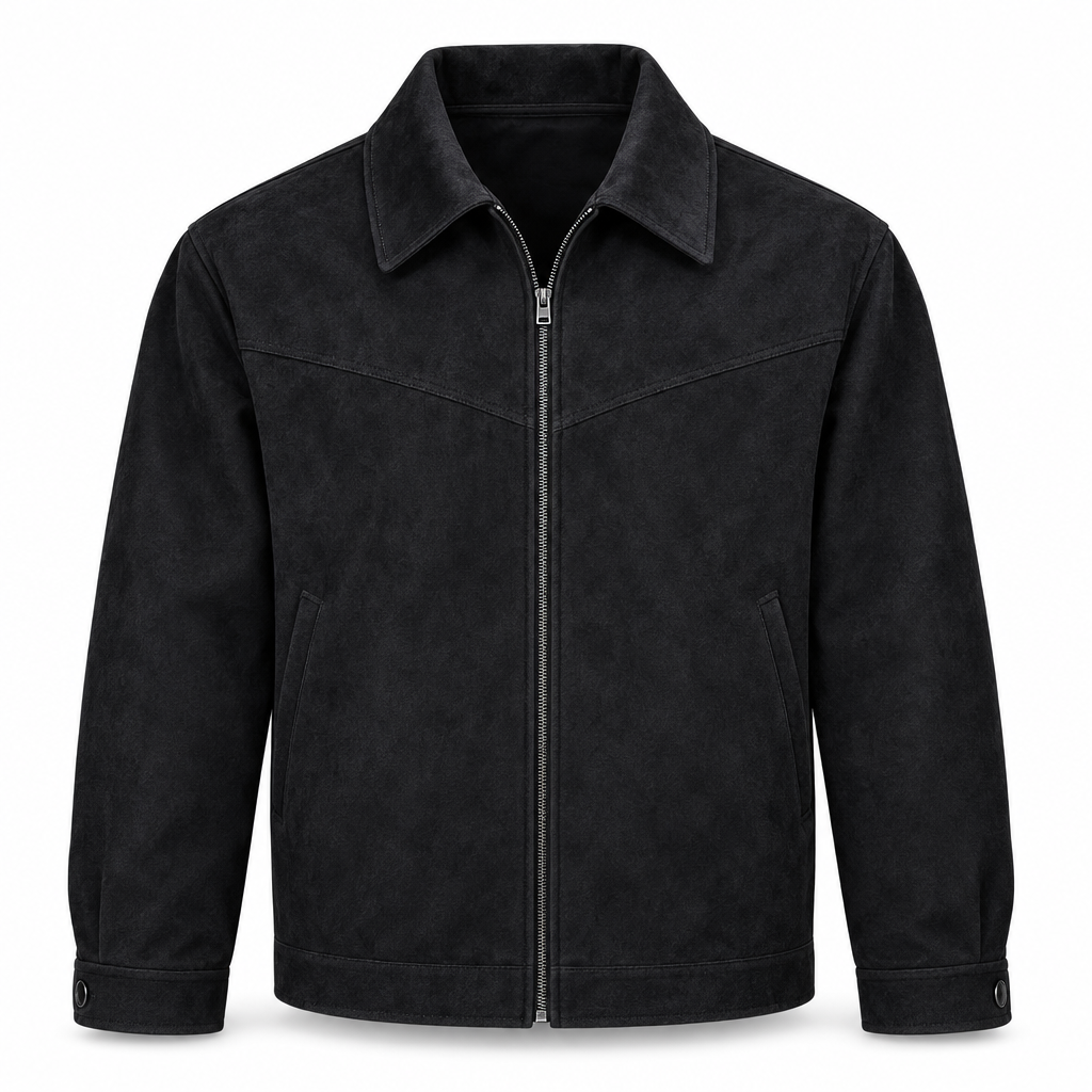 Men's Suede-Look Short Jacket with Turndown Collar