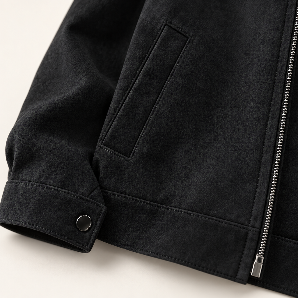 Men's Suede-Look Short Jacket with Turndown Collar