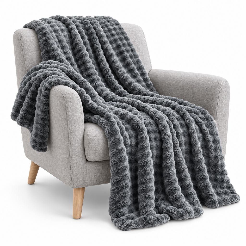 Textured Coral Fleece Throw Blanket for Sofa and Bed