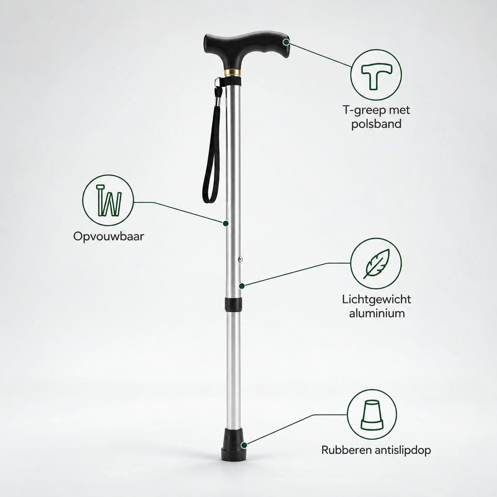 health care : Foldable Aluminum Walking Stick with T-Handle and Wrist Strap in van Vanda Liamo