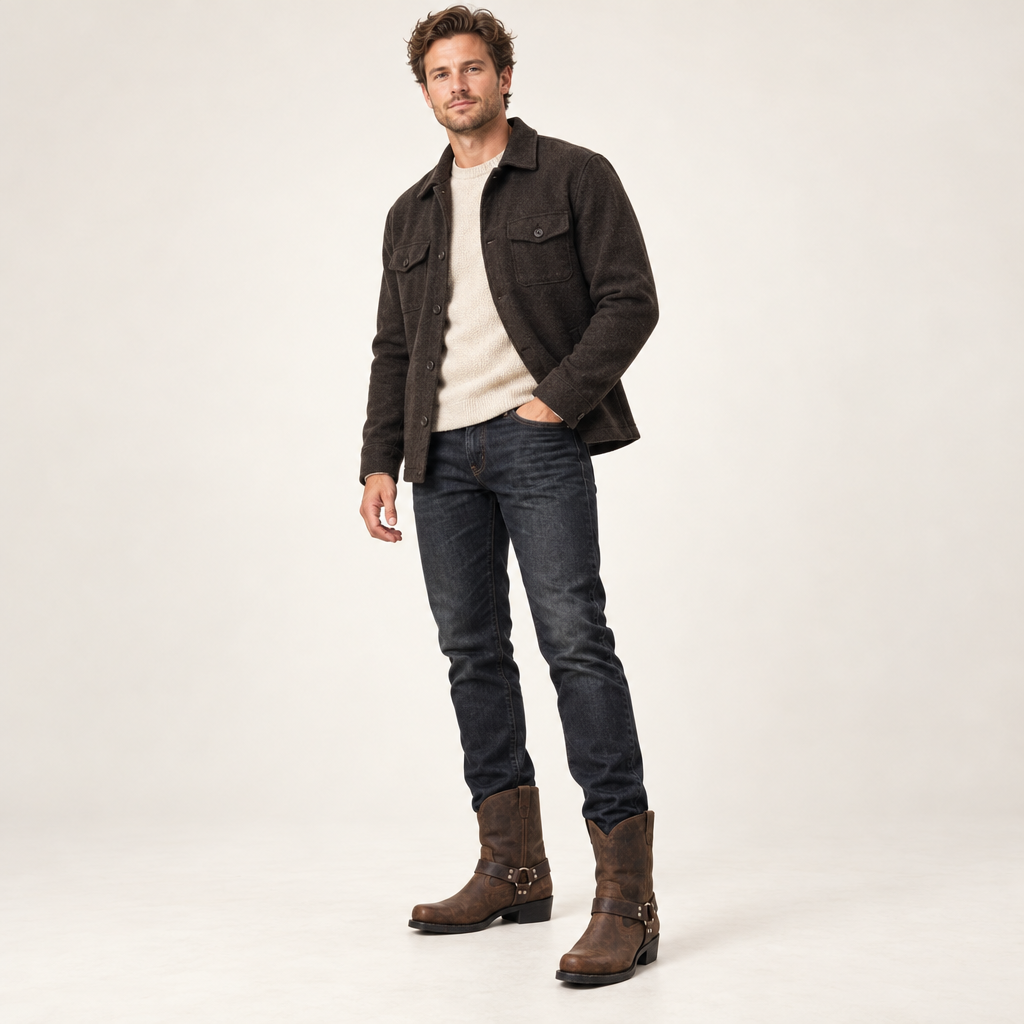 Boots : Men's Western Boots with Harness Strap and Metal Details in van Vanda Liamo