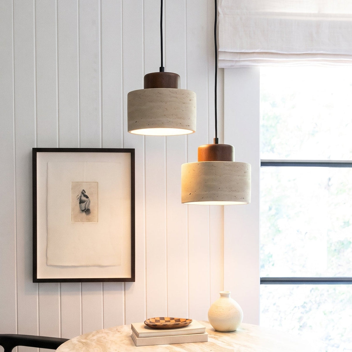 Pendant Light Fixtures : Travertine Pendant Lamp - Natural Stone & Wood, Dimmable in van Havelalights