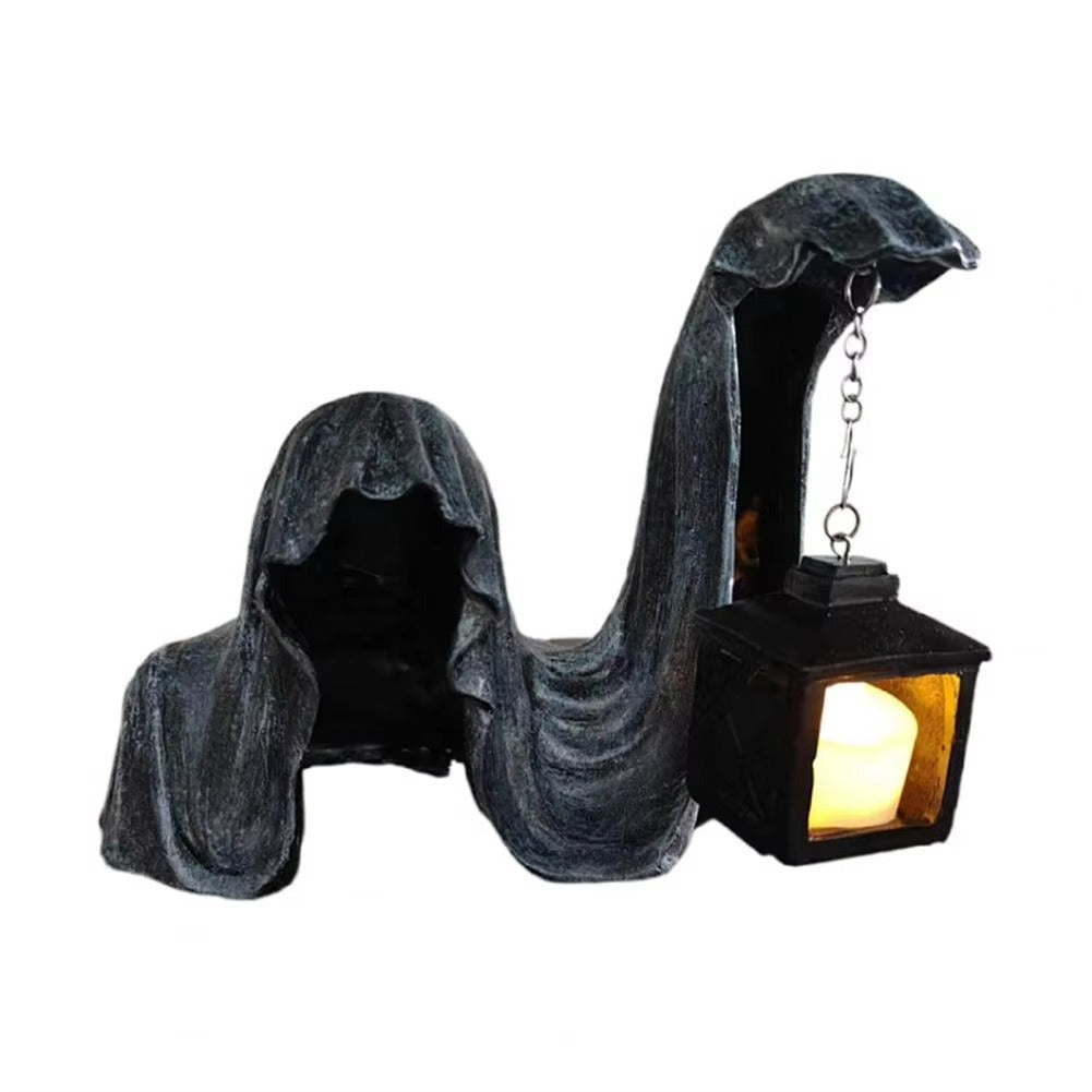Ghost Figure with Lantern - Glowing Halloween Decoration Gray