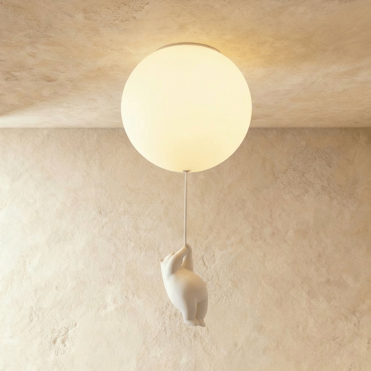 Minimalist Metal Ceiling Light with Bear Figurine