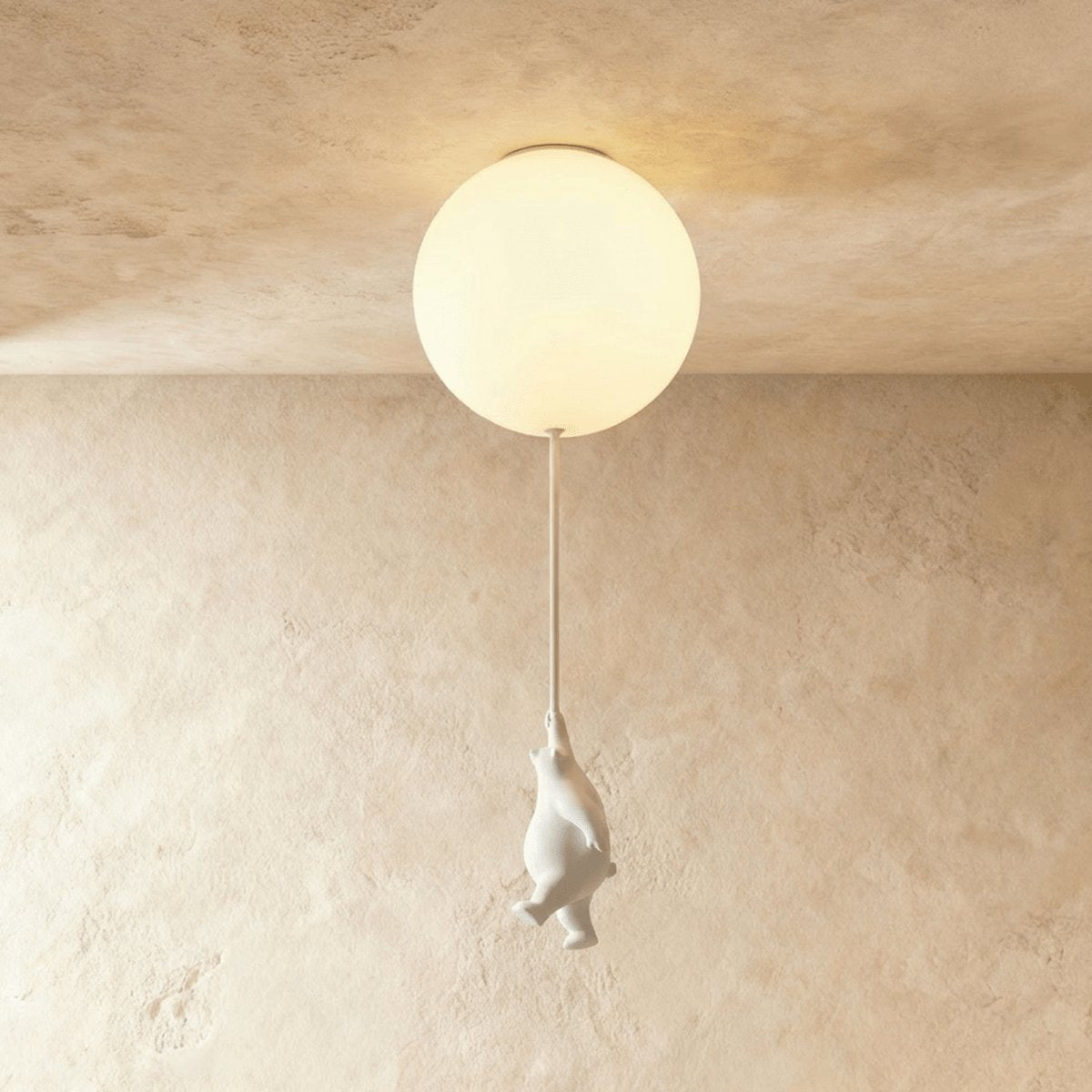 Minimalist Metal Ceiling Light with Bear Figurine