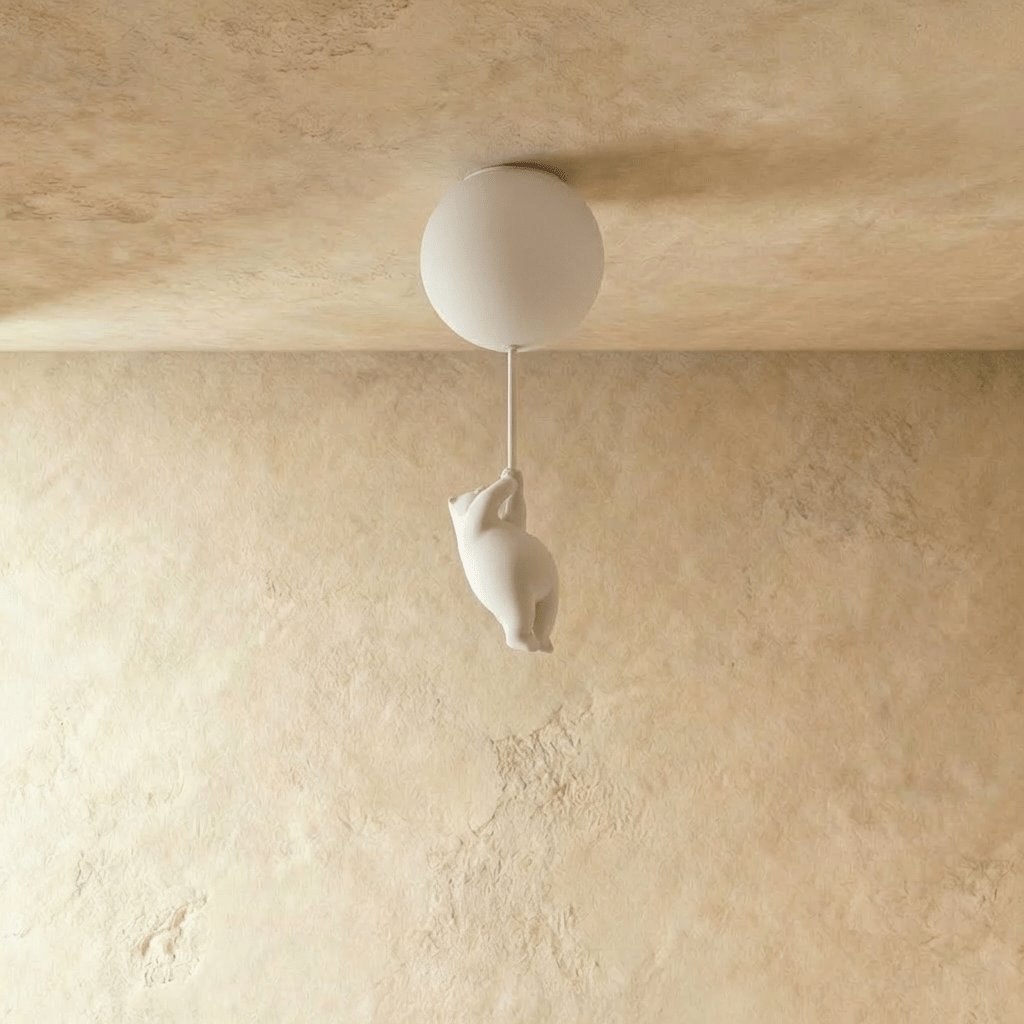 Minimalist Metal Ceiling Light with Bear Figurine