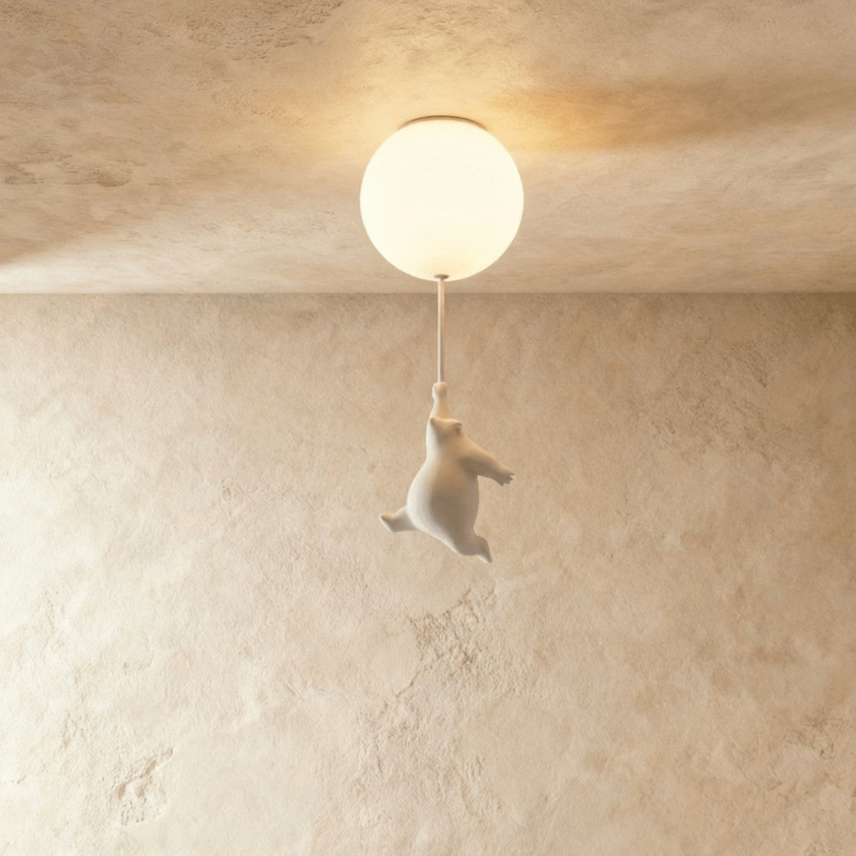 Minimalist Metal Ceiling Light with Bear Figurine
