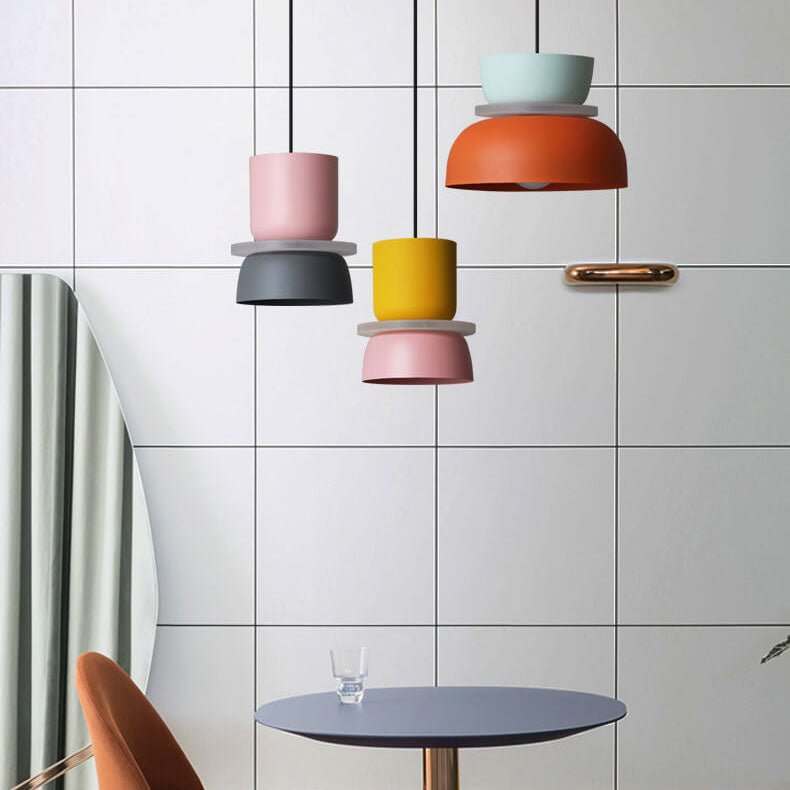 Nordic Metal LED Pendant Light Macaron Tiered Shade