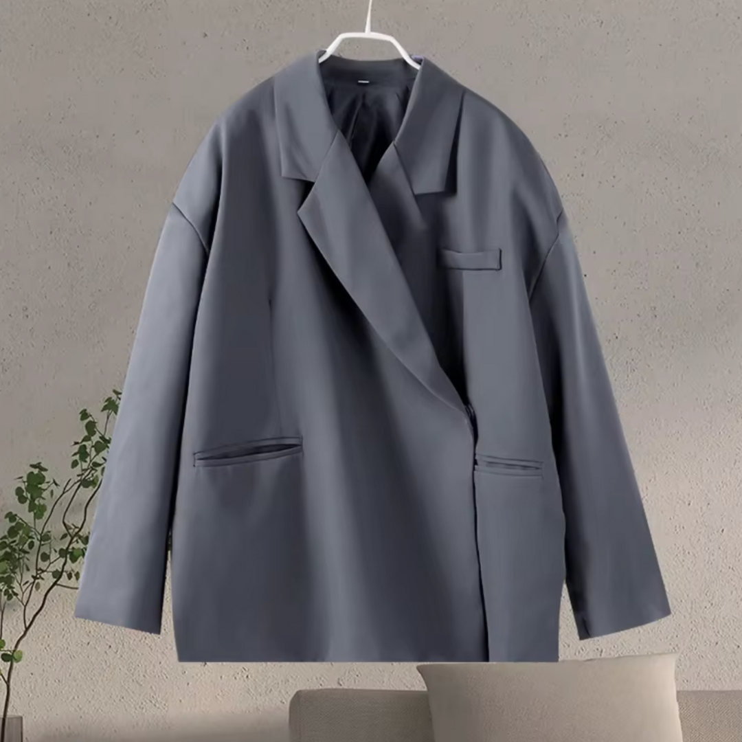 Outerwear : Women's Oversized Blazer - Diagonal Wrap with Lapel Collar in van Vanda Liamo