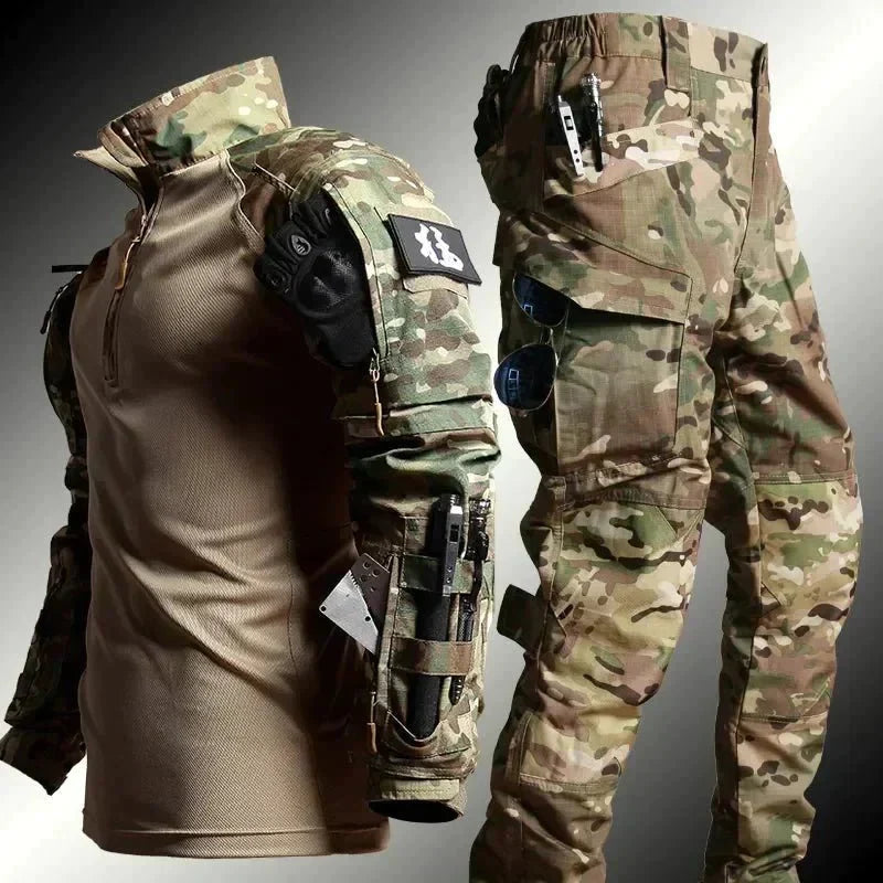 Men's Outdoor Set - Longsleeve Shirt with Cargo Pants in Military Style