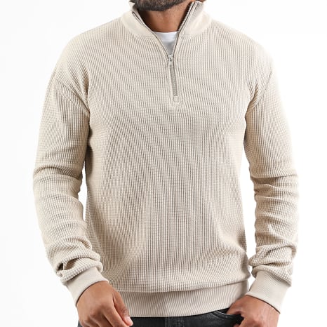 Menswear/Knitwear : Men's Sweater - Zip Collar with Waffle Texture in van Vanda Liamo