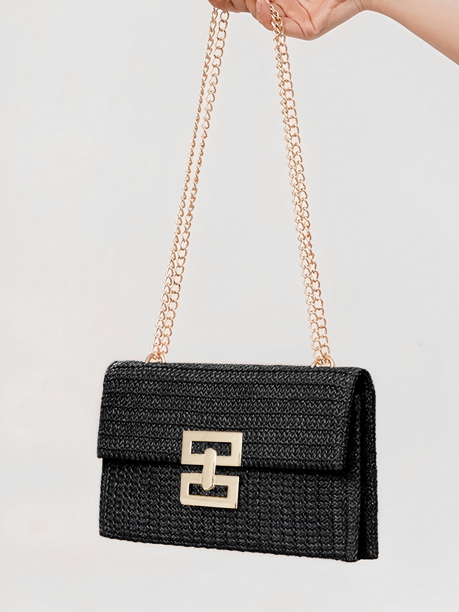 Woven Shoulder Bag with Chain and Swivel Clip