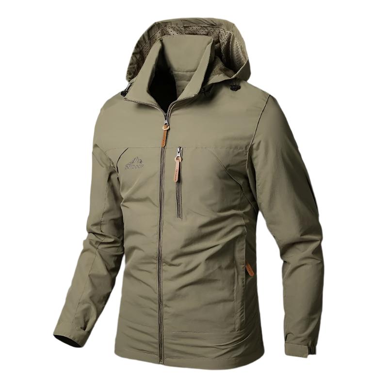 Jackets : Men's Waterproof Windproof Hiking Jacket - Multiple Zip Pockets in Khaki van Vanda Liamo