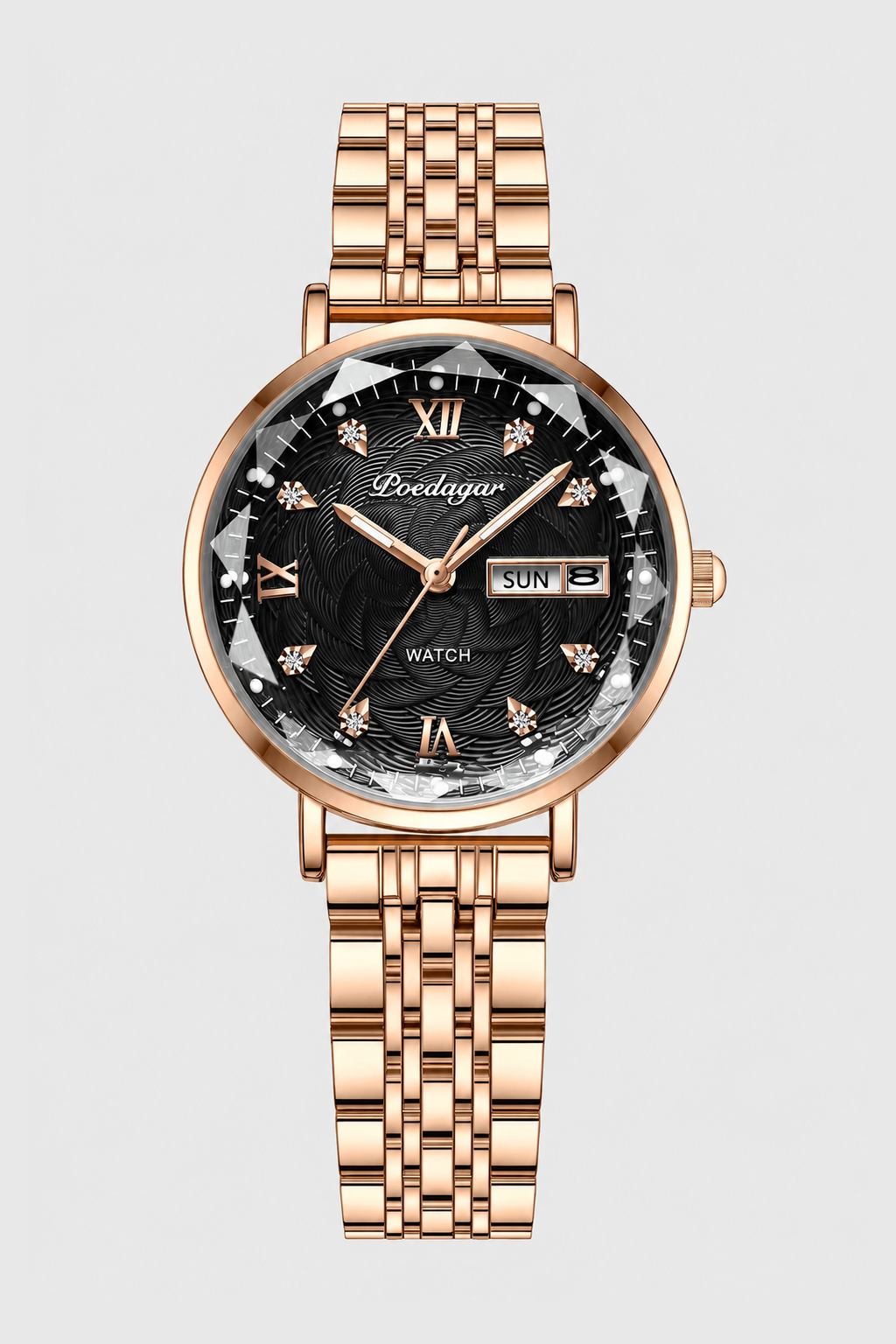 Slim Calendar Watch – Textured Dial with Hidden Clasp