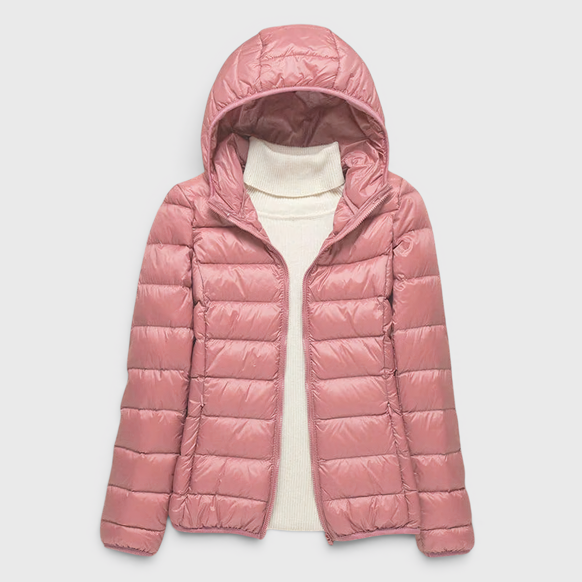 Fashion : Women's Quilted Puffer Jacket with Hood in Pink van Vanda Liamo