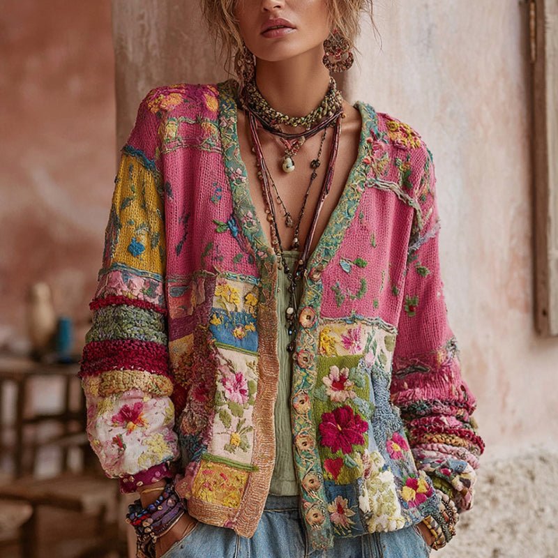 Womenswear/Knitwear : Women's Floral Patchwork Cardigan Vest, Zoe in van Vanda Liamo