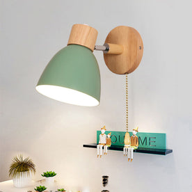 Wall Lamps : Modern Wall Sconce with Angled Arm, Wood, Conical Shade in Green With a zipper pull van Floriva Dom