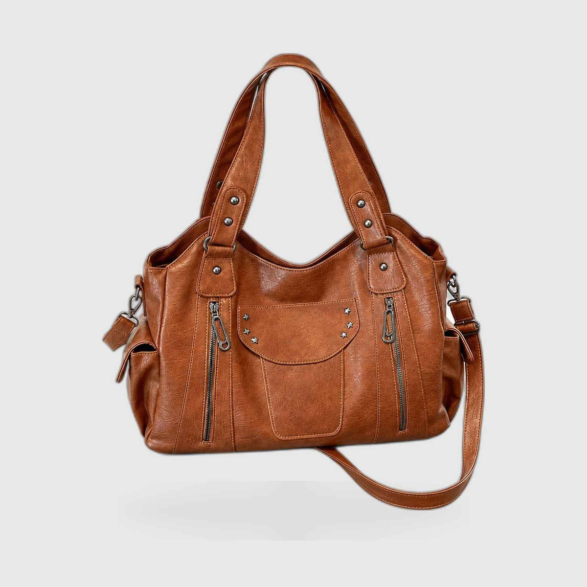 Hobo Bag : Rivet-Accent Leather Hobo Bag – Large Capacity Shoulder Tote in van Vanda Liamo