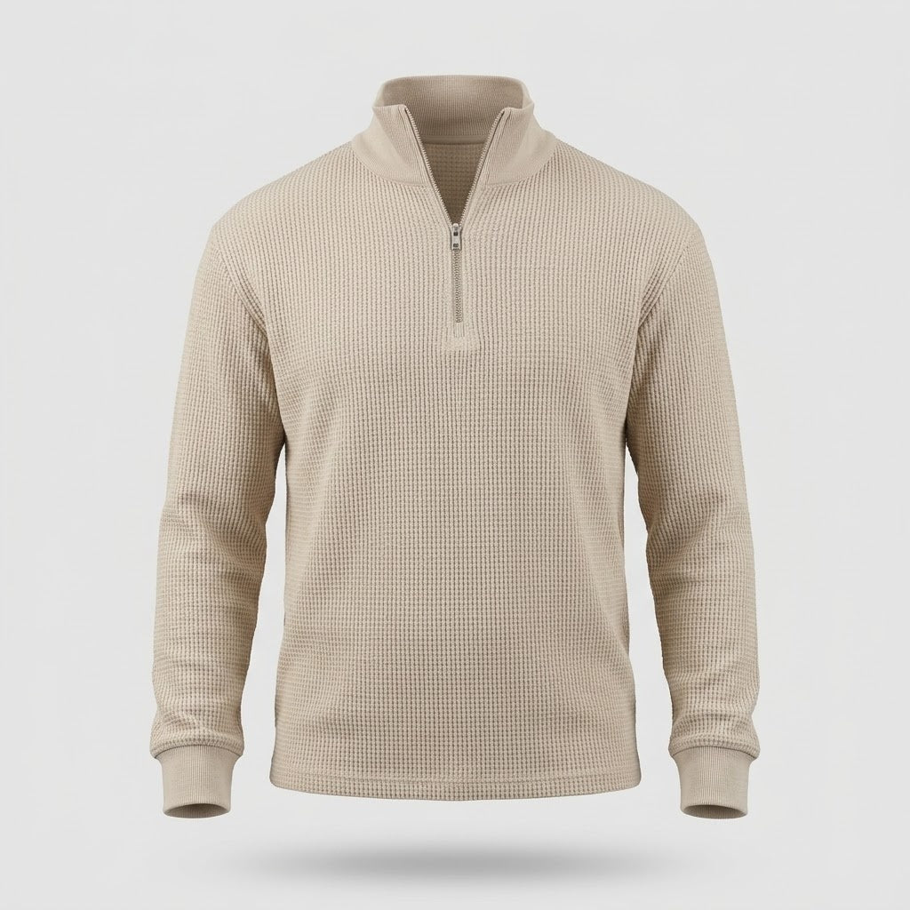 Menswear/Knitwear : Men's Sweater - Zip Collar with Waffle Texture in van Vanda Liamo