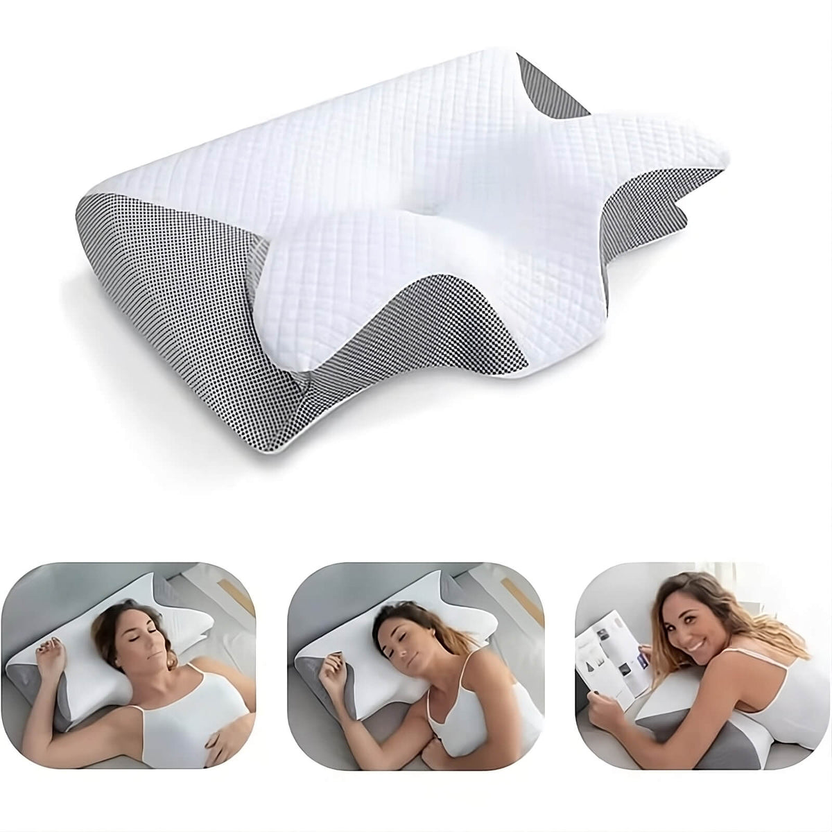 Home Decor : DreamAlign Orthopedic Contour Pillow - Neck & Shoulder Support in White Gray van Vandaliamo