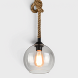 Glass Globe Pendant Lamp with Hemp Rope - Vintage Lighting Design