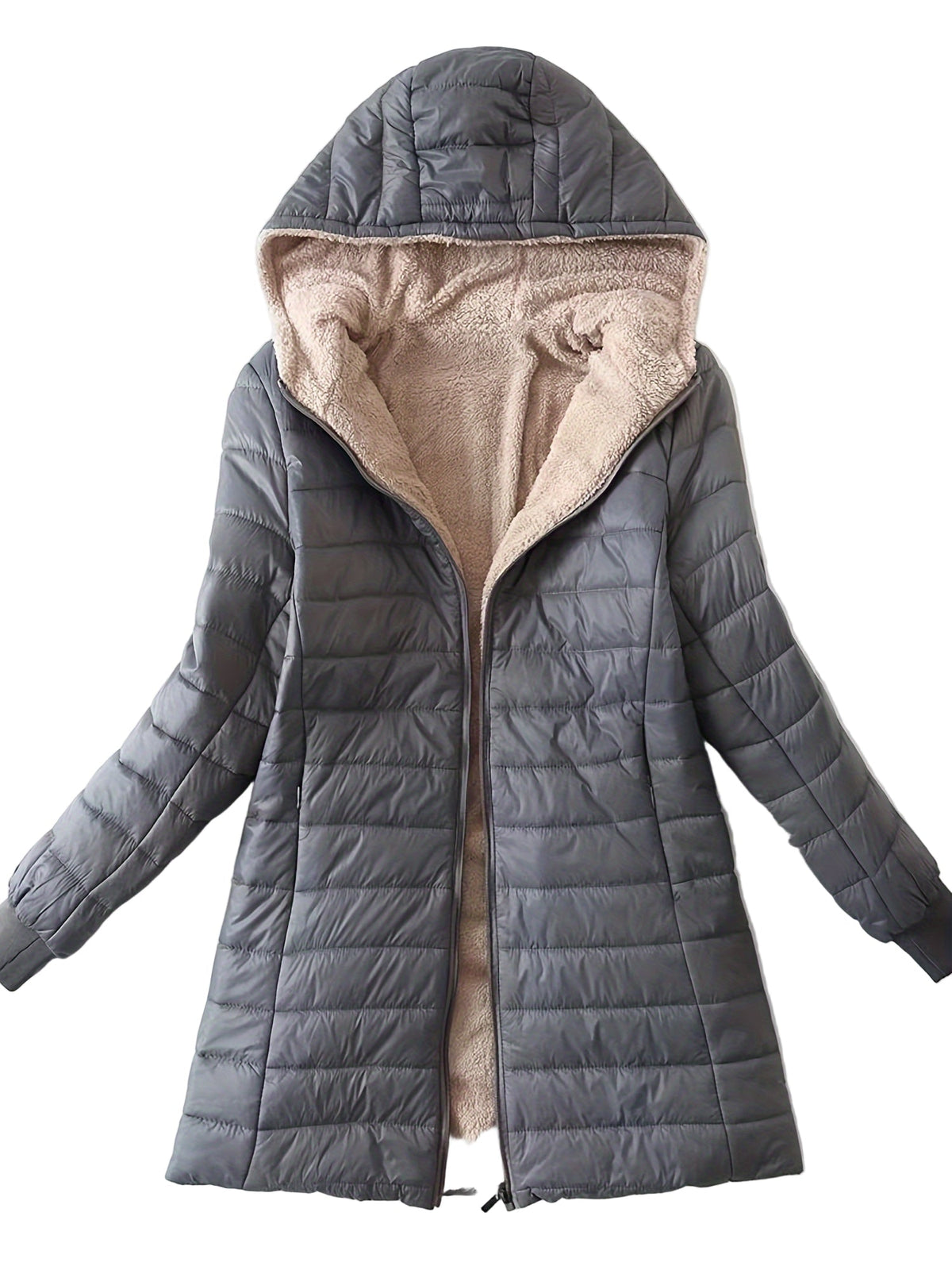 Women's Mid-Length Hooded Fleece-Lined Jacket