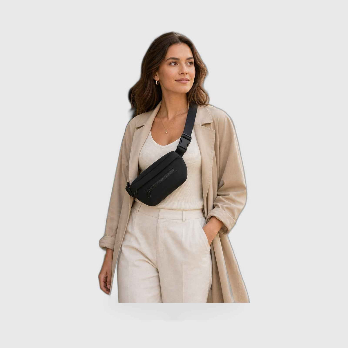 Belt Bag : Neoprene Belt Bag – Hands-Free Crossbody Waist Pack in Black van Vanda Liamo
