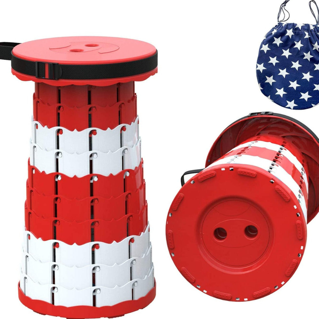 house & garden : Foldable stool with 4 seat heights in Mixed colors Red and white van Vandaliamo