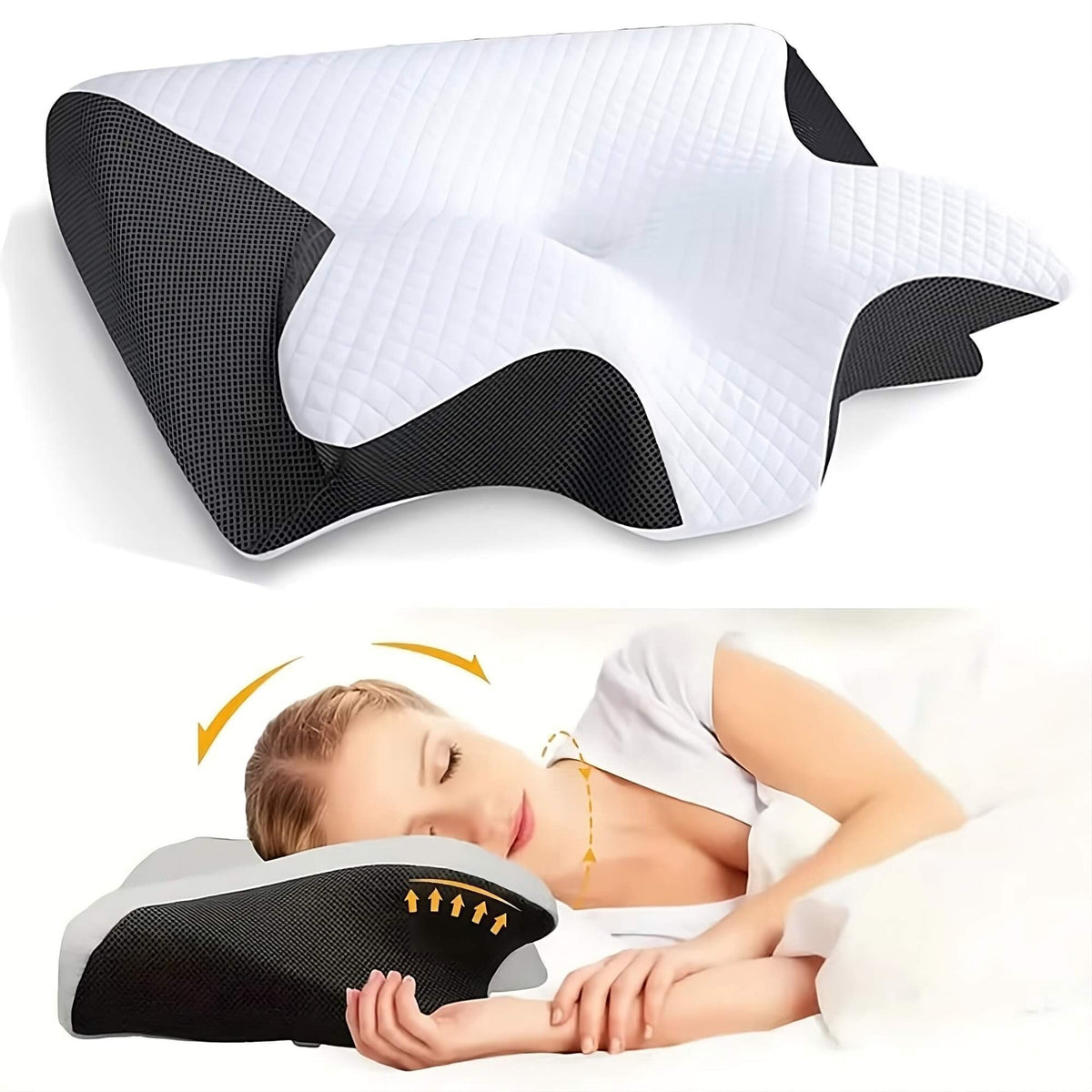 Home Decor : DreamAlign Orthopedic Contour Pillow - Neck & Shoulder Support in White Black van Vandaliamo