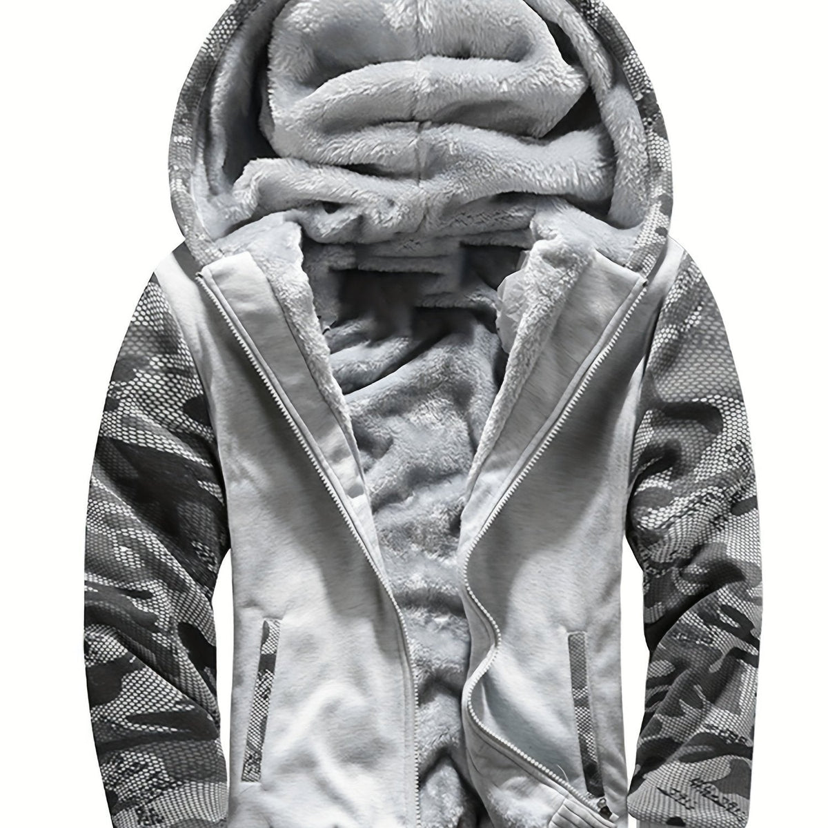 Men's Warm Fleece Hooded Colorblock Jacket