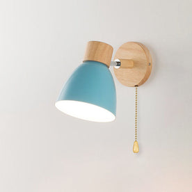 Wall Lamps : Modern Wall Sconce with Angled Arm, Wood, Conical Shade in Blue With a zipper pull van Floriva Dom