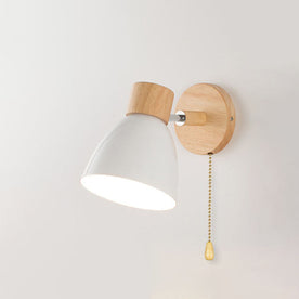 Wall Lamps : Modern Wall Sconce with Angled Arm, Wood, Conical Shade in White With a zipper pull van Floriva Dom