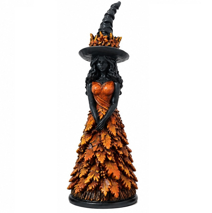 Gothic Witch Figurine with Autumn Details - Resin 25cm