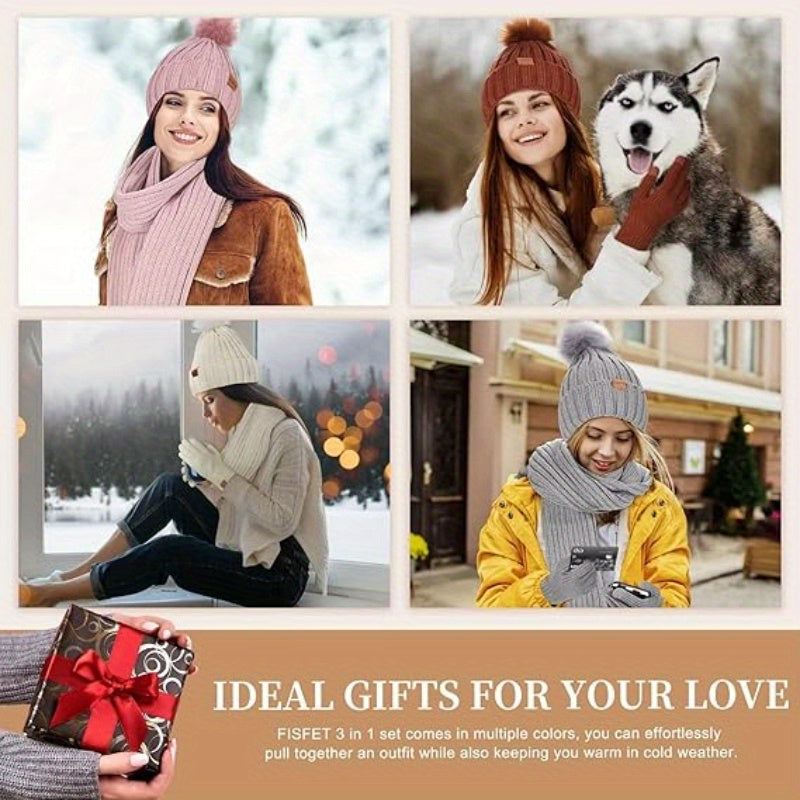 Winter Accessories : 3-in-1 Winter Set - Knit Hat, Scarf, and Touchscreen Gloves in van Vanda Liamo