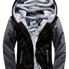 Men's Warm Fleece Hooded Colorblock Jacket