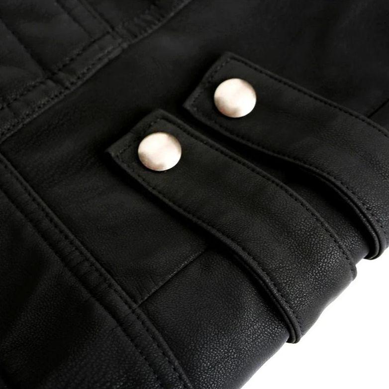Men's Biker Jacket in Faux Leather with Contrast Stripe Detail