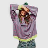 Women's Striped Crewneck Sweater - Casual Knit Top