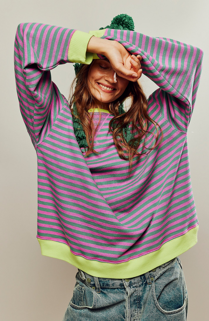 Women's Striped Crewneck Sweater - Casual Knit Top