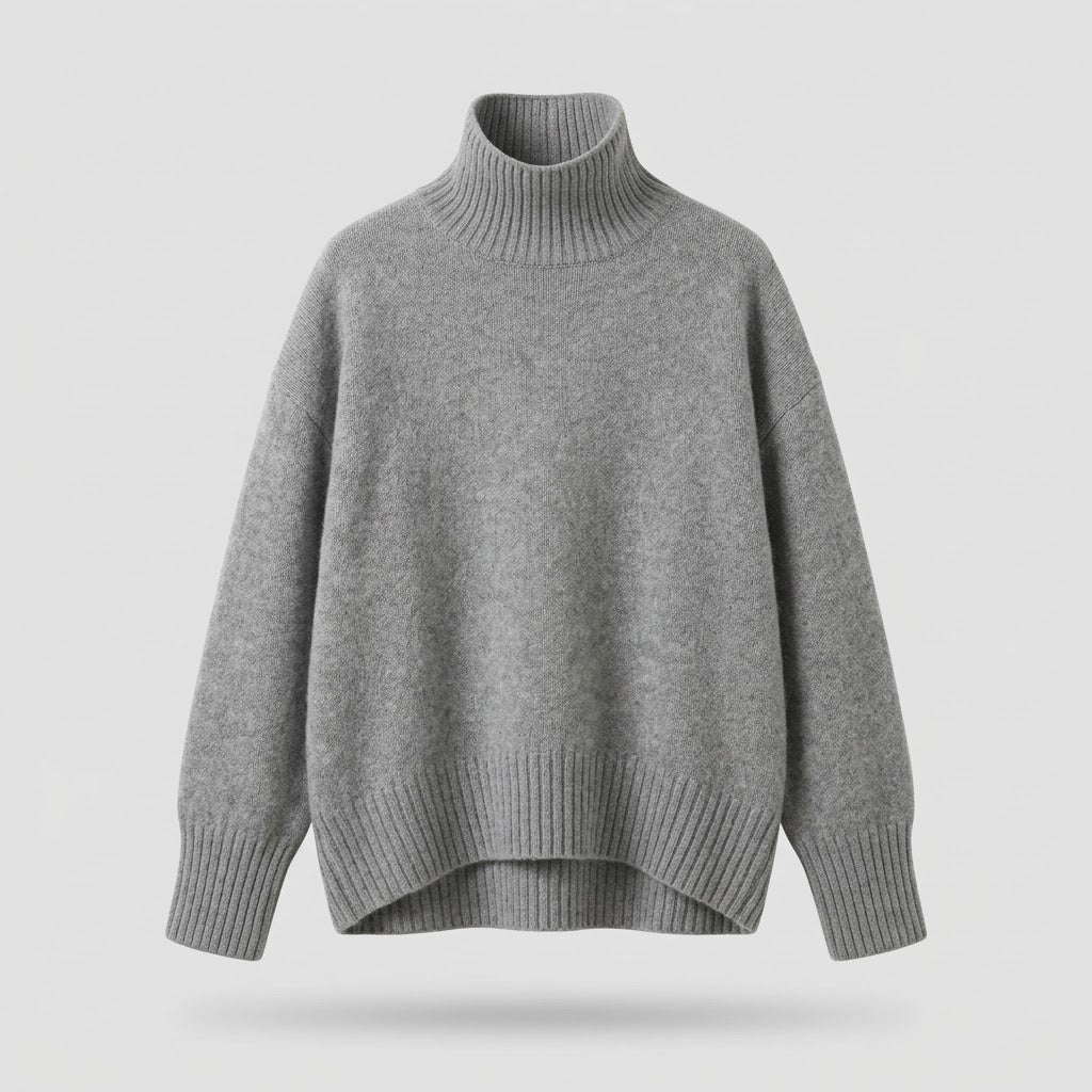 Fashion : Women's Cashmere Sweater with Turtleneck Collar in Gray van Vanda Liamo
