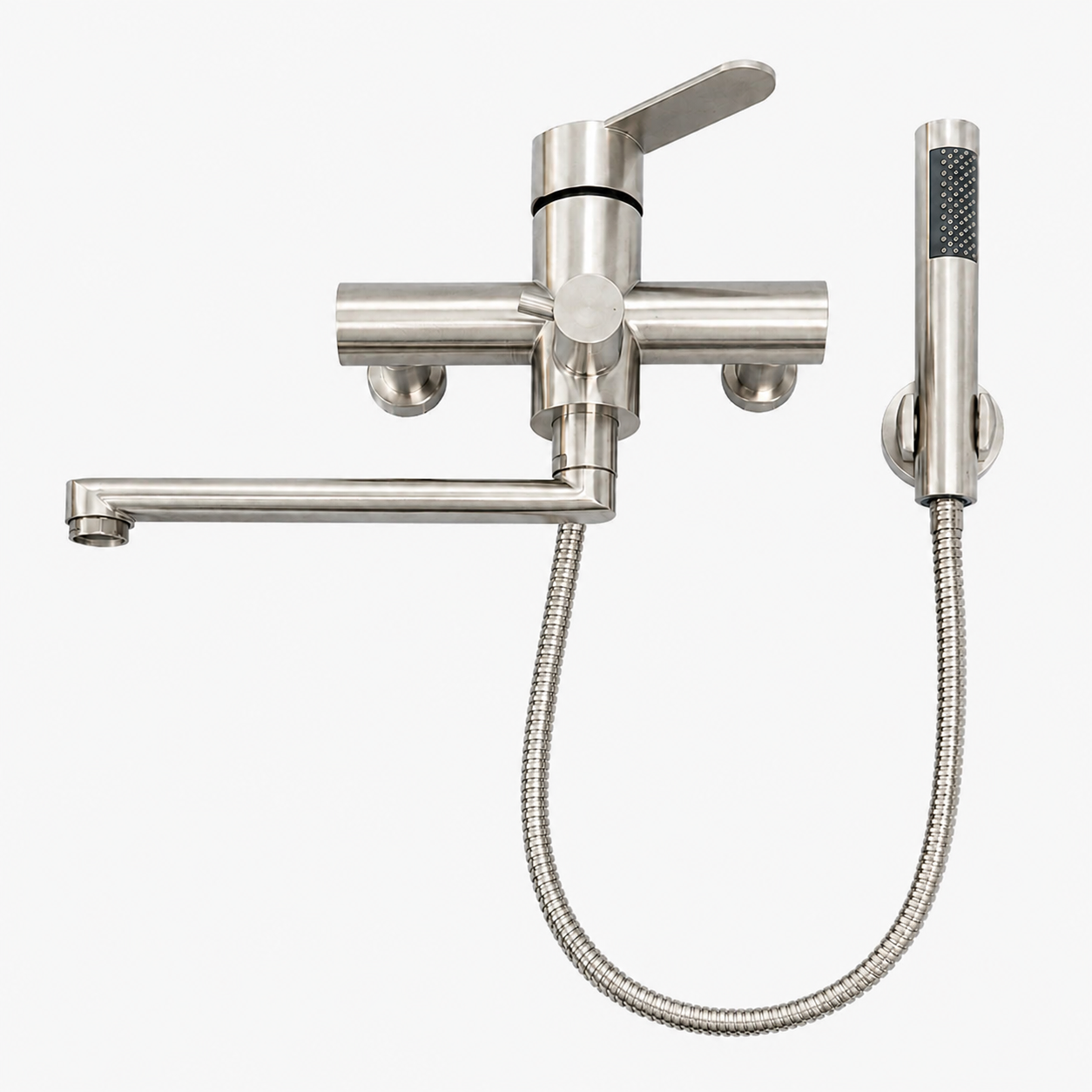 Robinet de cuisine : Wall-Mounted Kitchen Faucet with Hand Shower in Silver van Vandaliamo